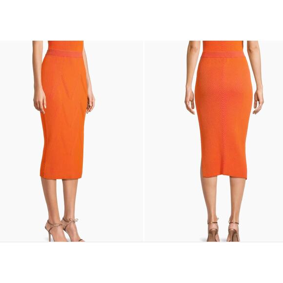 New Milly Knit Midi Skirt in Pink & Coral Ribbed Compression NWT Size Small - Picture 1 of 10